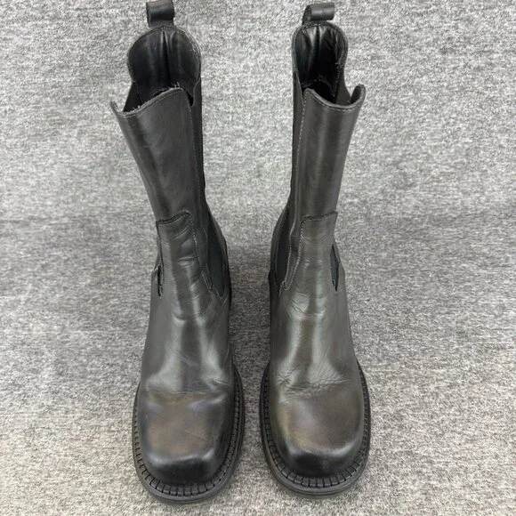 ✅Emanuele Crasto Boots Women's 39/8.5 Chunky Heel Mid Calf Grey Pull On Leather - Picture 6 of 11